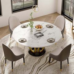 Modern Sintered Stone Dining Set With Gold Pedestal Base