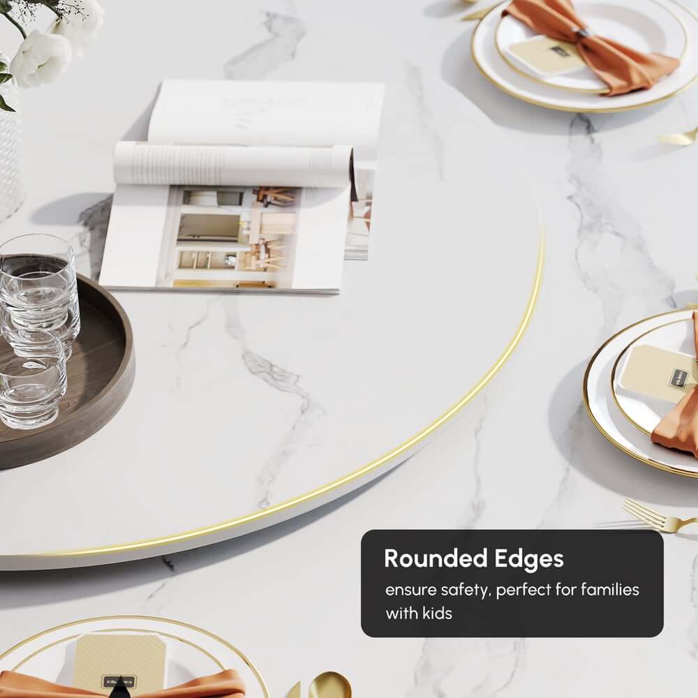 Modern Sintered Stone Dining Set With Gold Pedestal Base