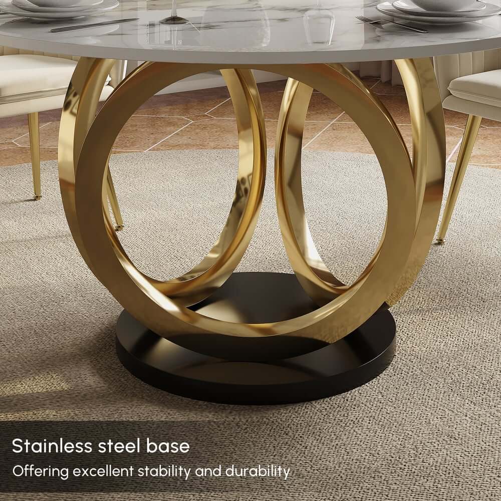 Modern Sintered Stone Dining Set With Gold Pedestal Base