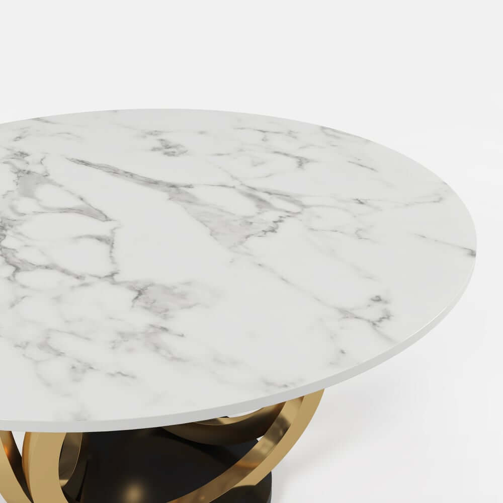 Modern Sintered Stone Dining Set With Gold Pedestal Base