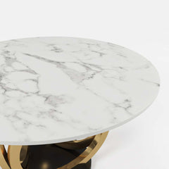Modern Sintered Stone Dining Set With Gold Pedestal Base