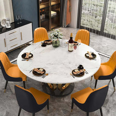 Modern Sintered Stone Dining Set With Gold Pedestal Base