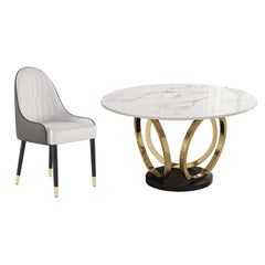 Modern Sintered Stone Dining Set With Gold Pedestal Base