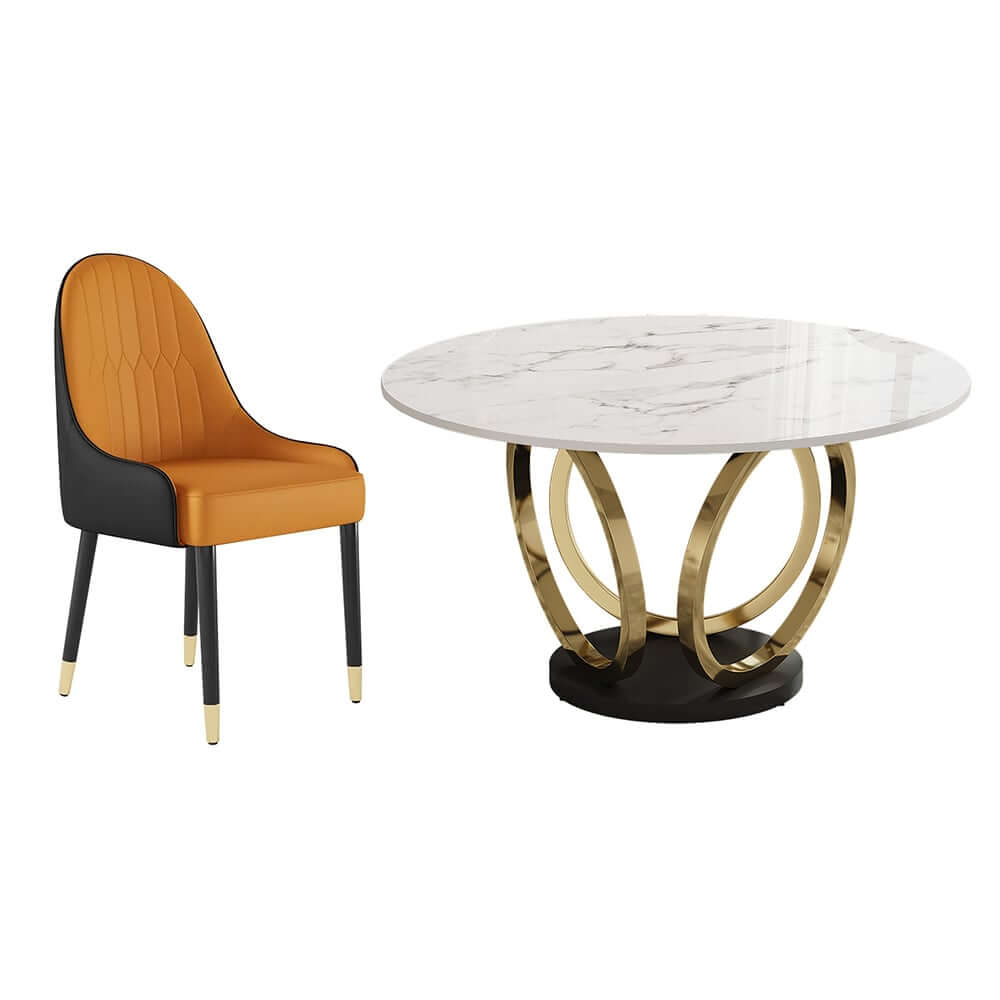 Modern Sintered Stone Dining Set With Gold Pedestal Base