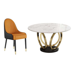 Modern Sintered Stone Dining Set With Gold Pedestal Base
