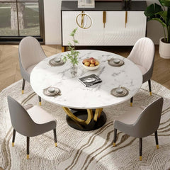 Modern Sintered Stone Dining Set With Gold Pedestal Base