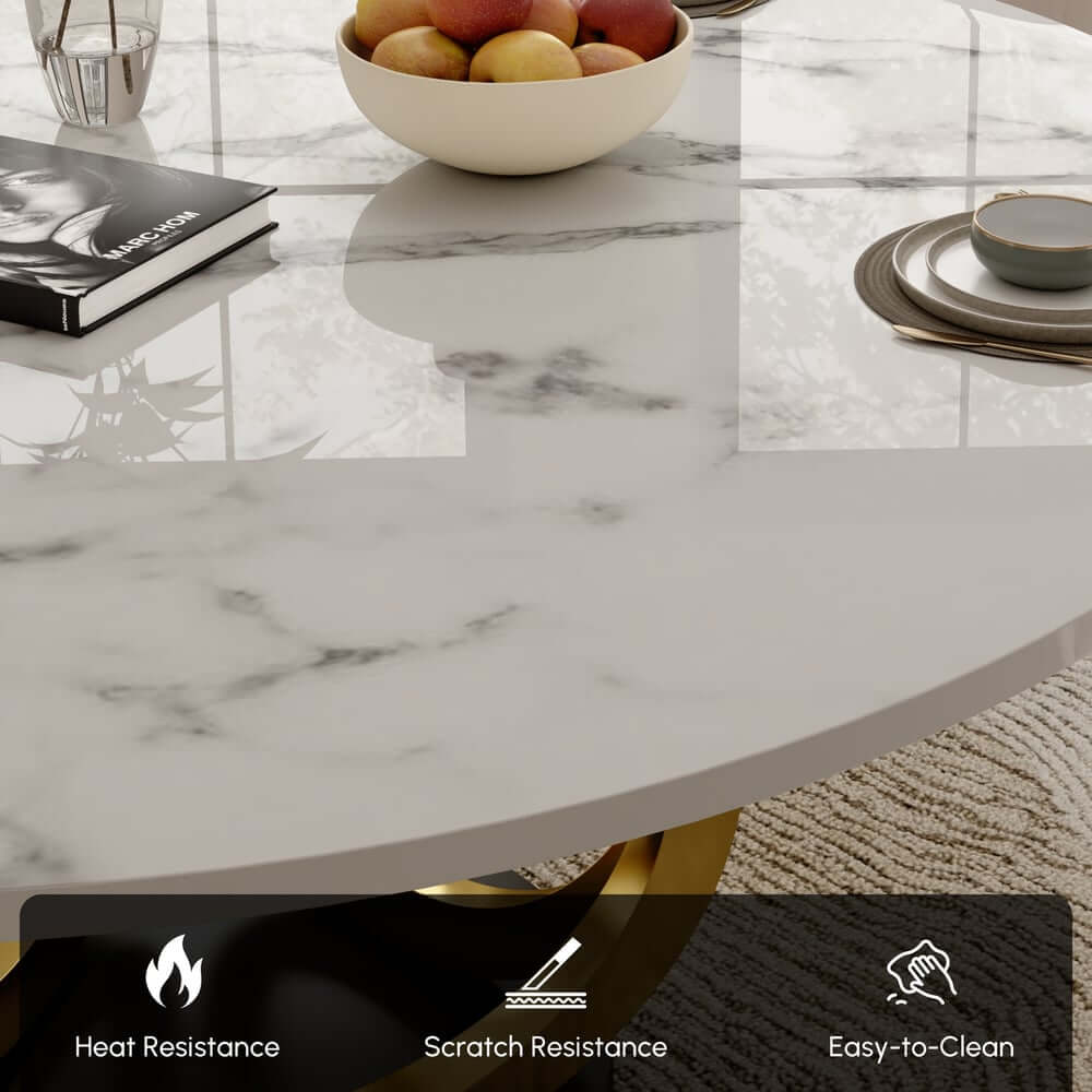 Modern Sintered Stone Dining Set With Gold Pedestal Base