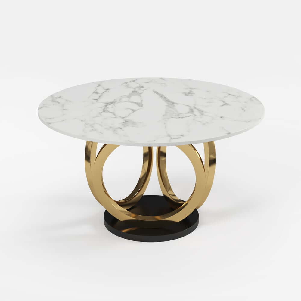 Modern Sintered Stone Dining Set With Gold Pedestal Base