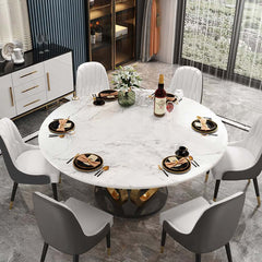 Modern Sintered Stone Dining Set With Gold Pedestal Base