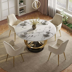 Modern Sintered Stone Dining Set With Gold Pedestal Base