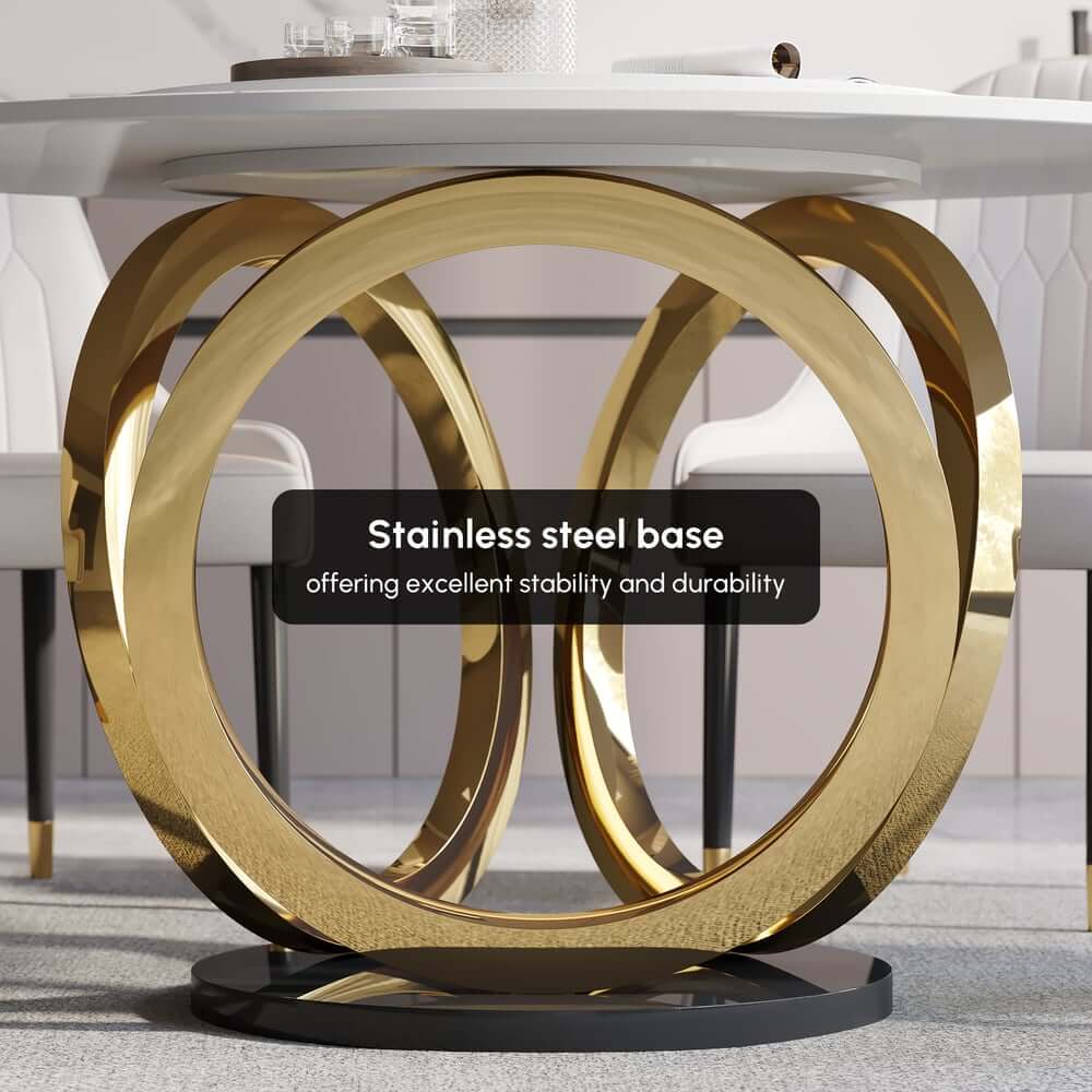Modern Sintered Stone Dining Set With Gold Pedestal Base