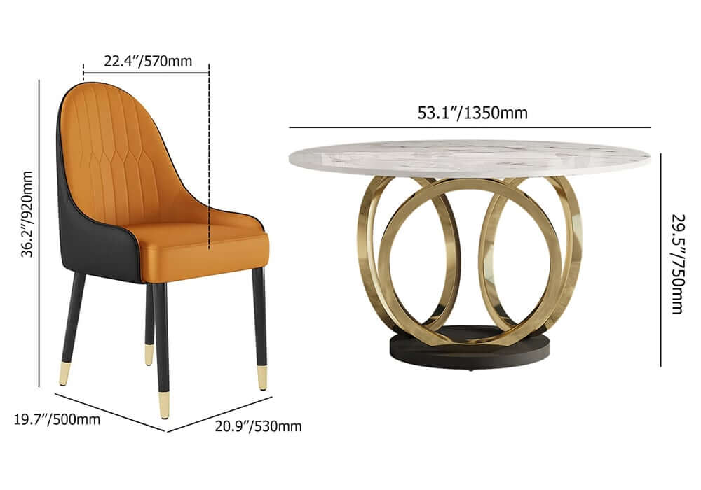 Modern Sintered Stone Dining Set With Gold Pedestal Base Dimensions