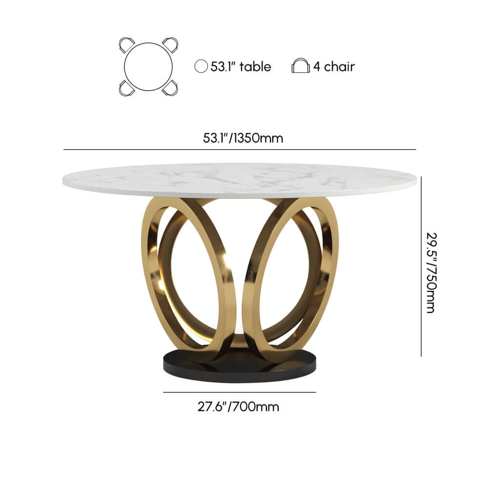 Modern Sintered Stone Dining Set With Gold Pedestal Base Dimensions