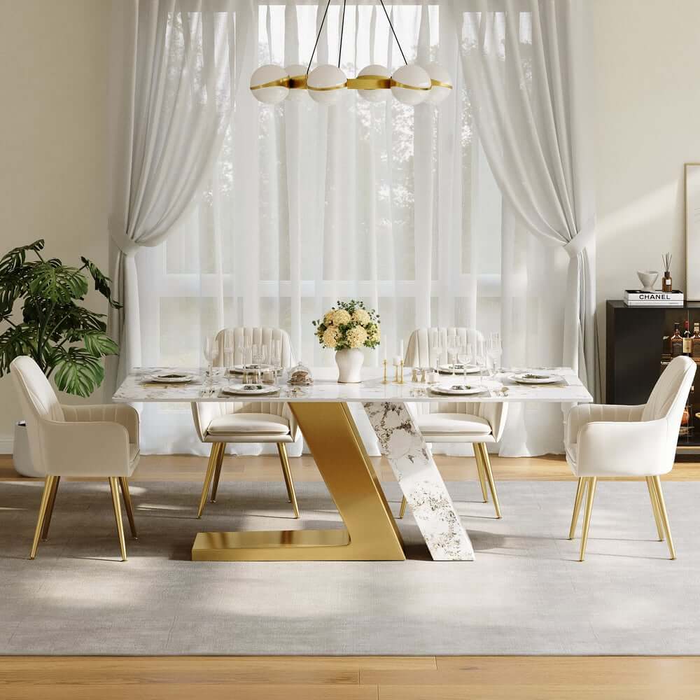 Modern Sintered Stone Dining Set With Pedestal Base