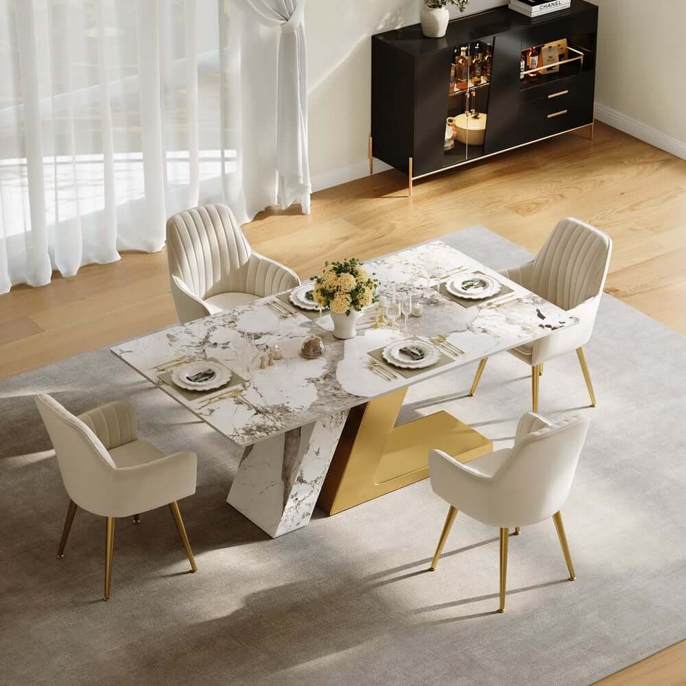 Modern Sintered Stone Dining Set With Pedestal Base