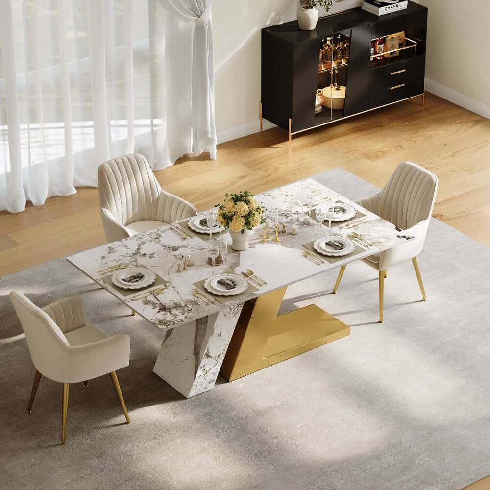 Modern Sintered Stone Dining Set With Pedestal Base