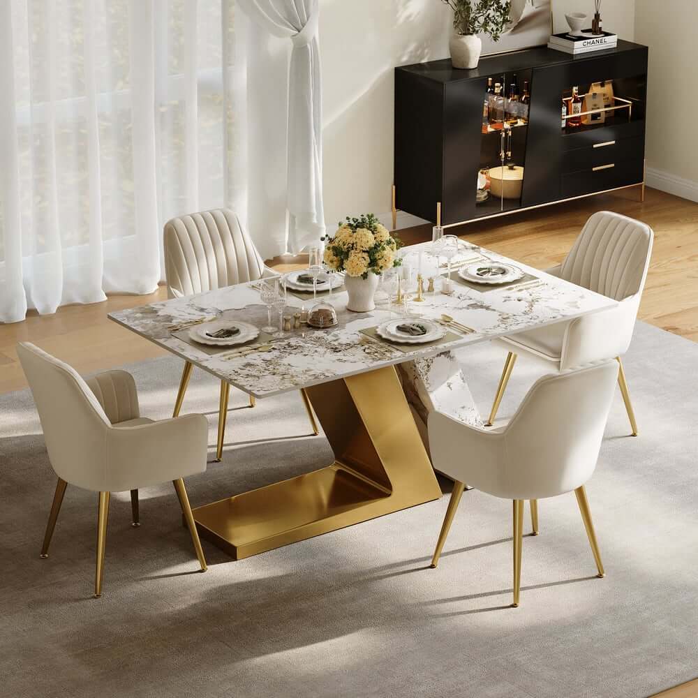 Modern Sintered Stone Dining Set With Pedestal Base