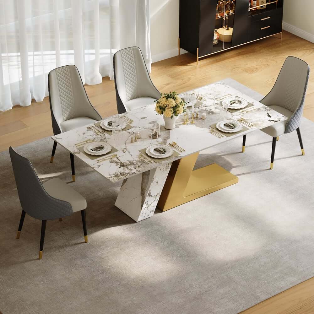 Modern Sintered Stone Dining Set With Pedestal Base