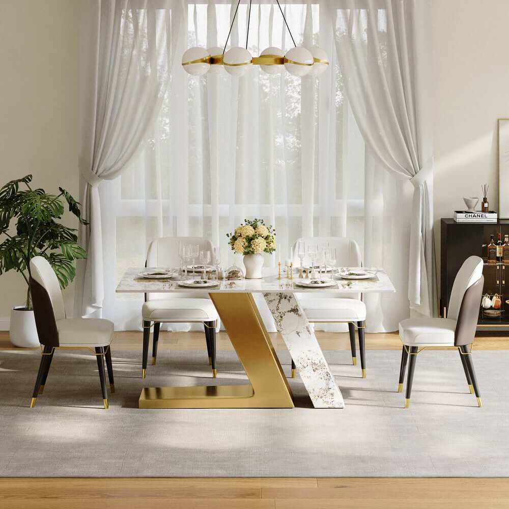 Modern Sintered Stone Dining Set With Pedestal Base