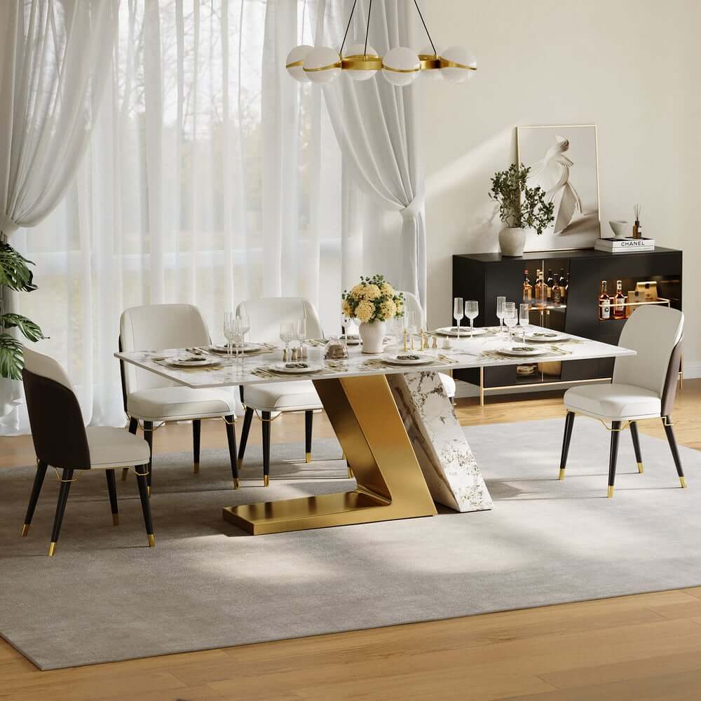 Modern Sintered Stone Dining Set With Pedestal Base