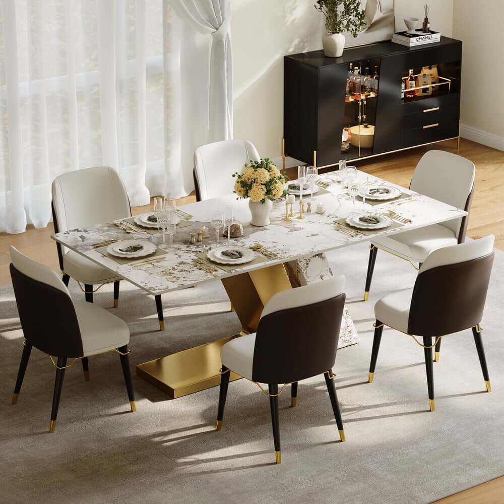 Modern Sintered Stone Dining Set With Pedestal Base