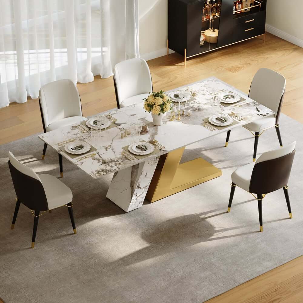 Modern Sintered Stone Dining Set With Pedestal Base