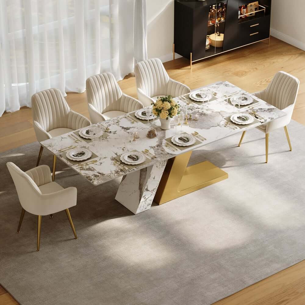 Modern Sintered Stone Dining Set With Pedestal Base