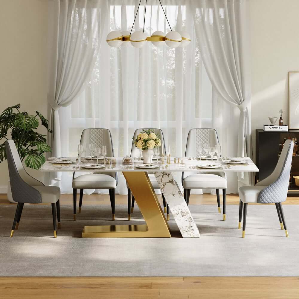 Modern Sintered Stone Dining Set With Pedestal Base