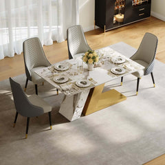 Modern Sintered Stone Dining Set With Pedestal Base