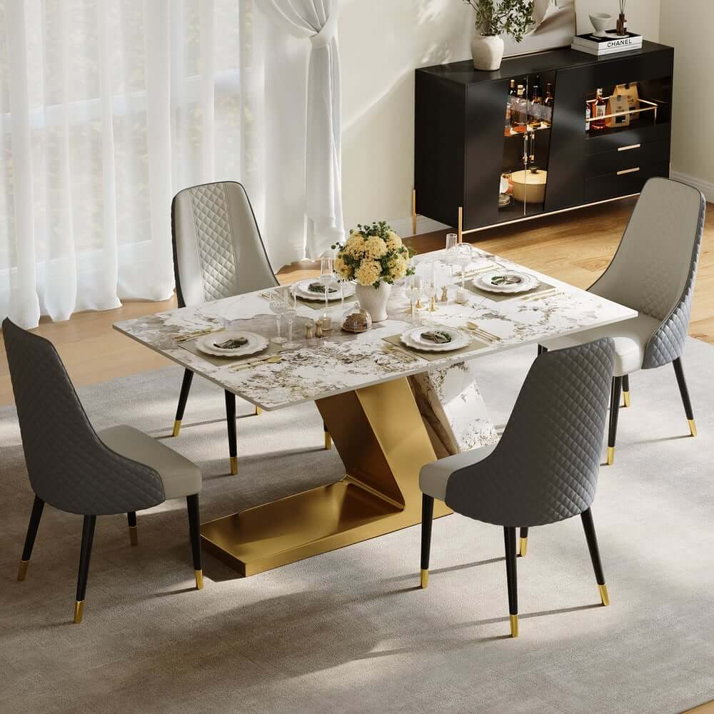 Modern Sintered Stone Dining Set With Pedestal Base