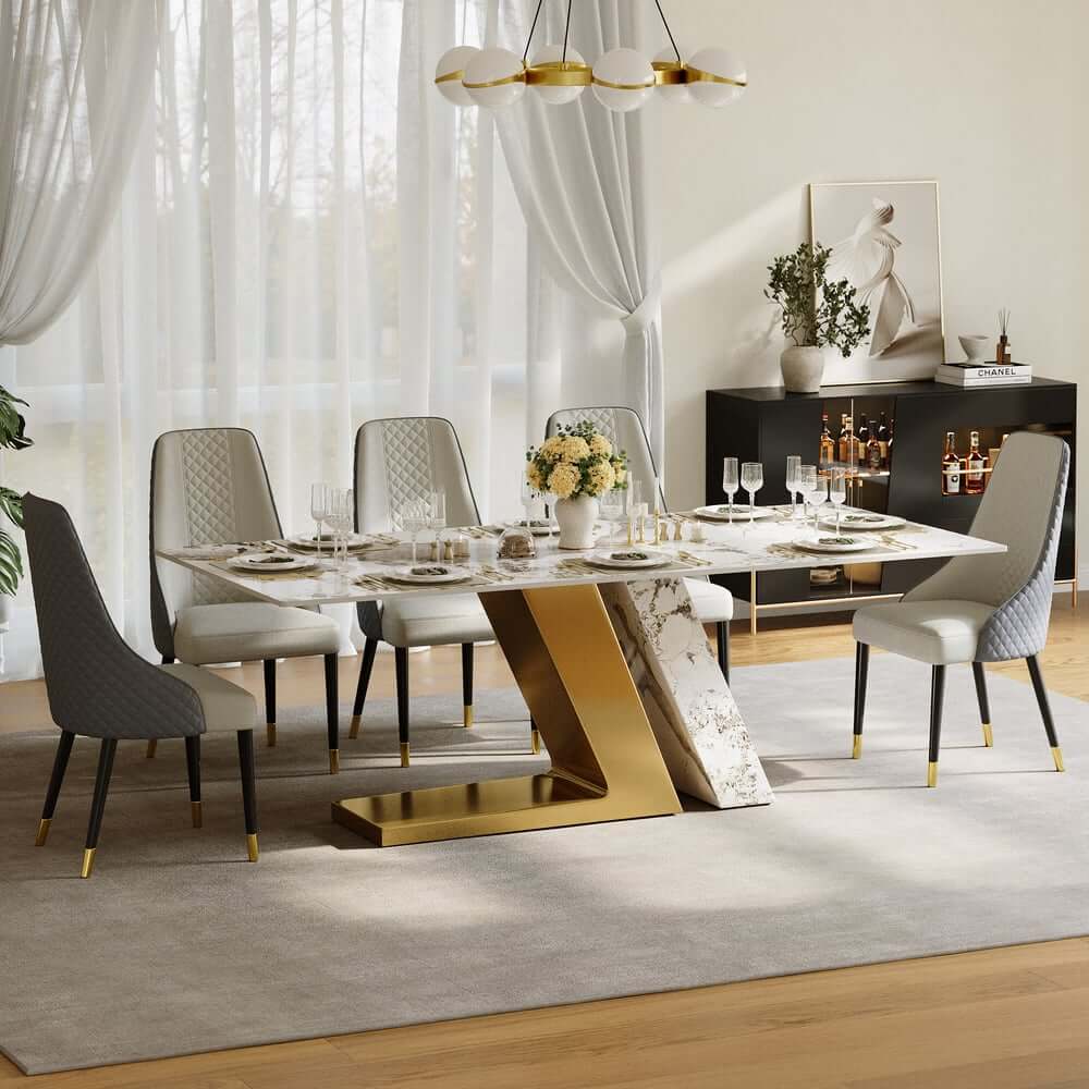 Modern Sintered Stone Dining Set With Pedestal Base