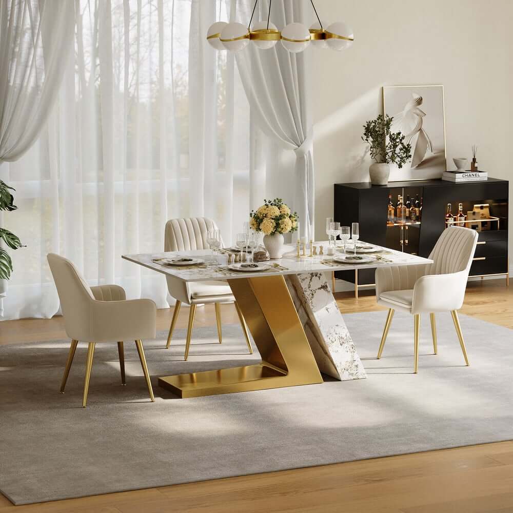 Modern Sintered Stone Dining Set With Pedestal Base