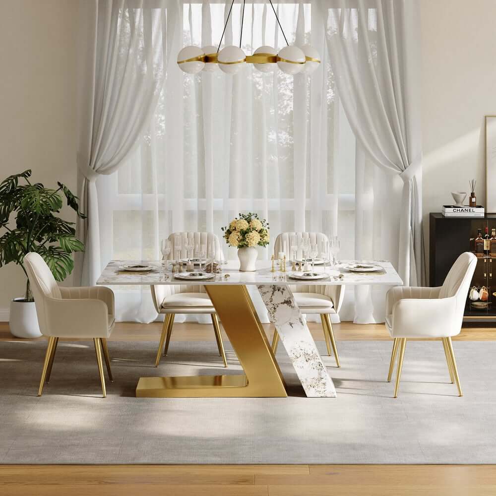 Modern Sintered Stone Dining Set With Pedestal Base