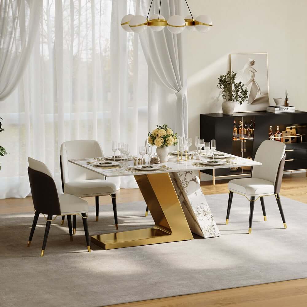 Modern Sintered Stone Dining Set With Pedestal Base