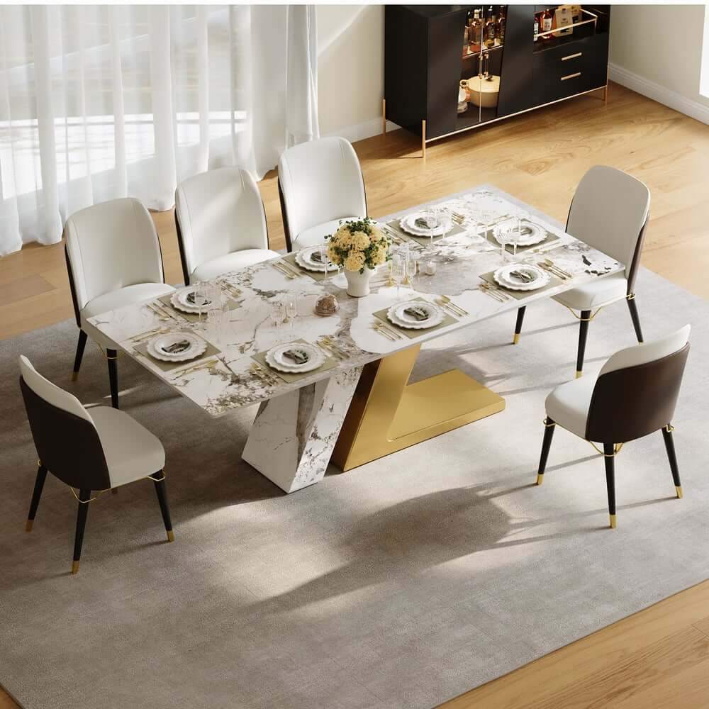 Modern Sintered Stone Dining Set With Pedestal Base