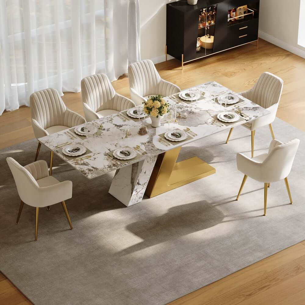 Modern Sintered Stone Dining Set With Pedestal Base