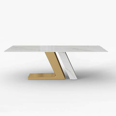 Modern Sintered Stone Dining Table With Gold Pedestal Base