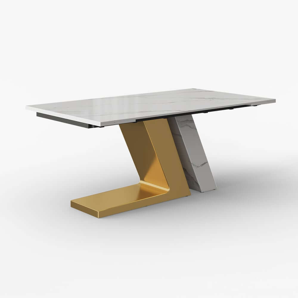 Modern Sintered Stone Dining Table With Gold Pedestal Base