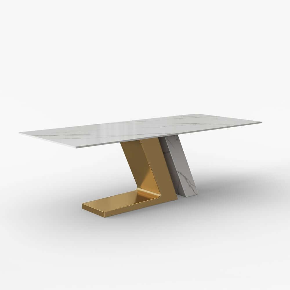 Modern Sintered Stone Dining Table With Gold Pedestal Base