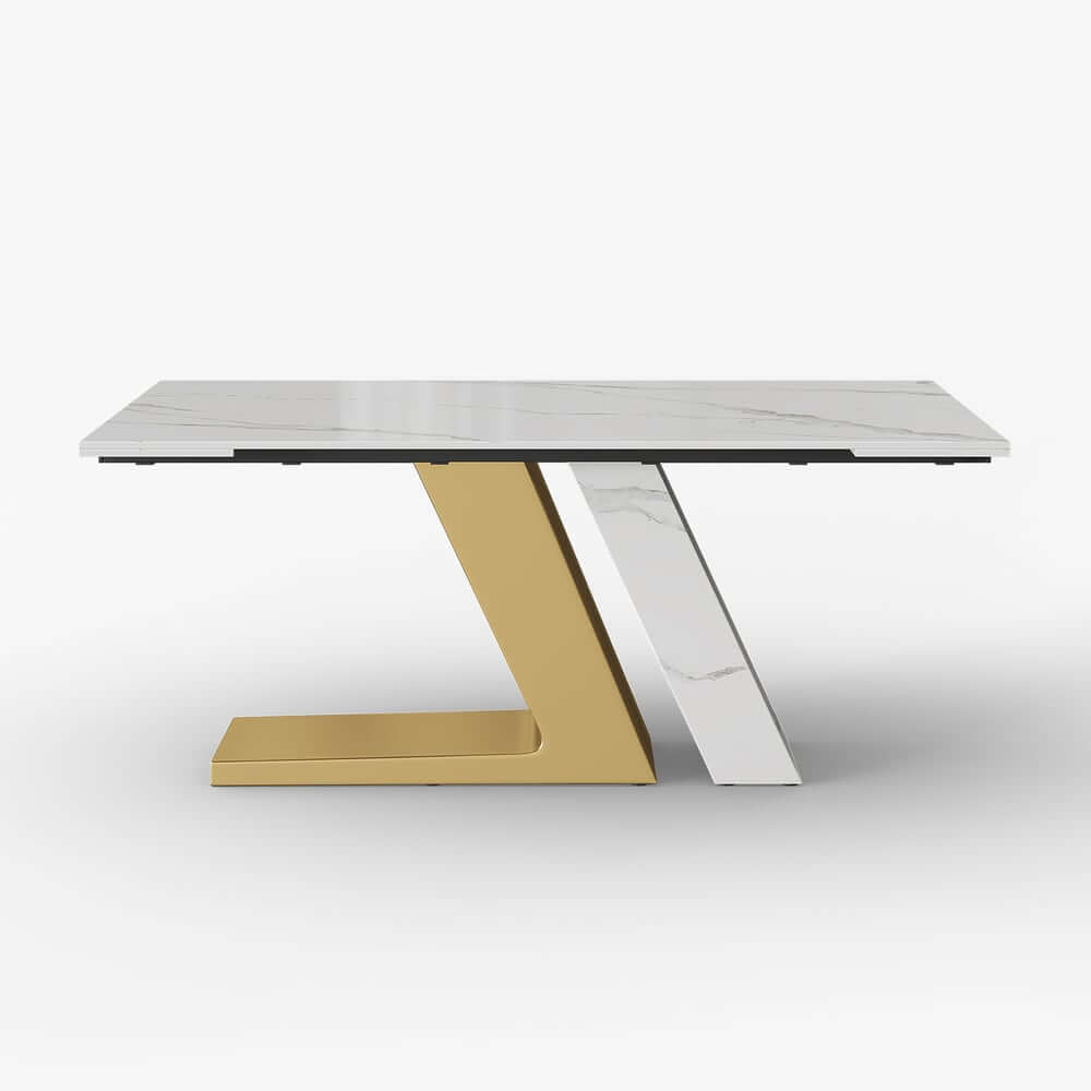 Modern Sintered Stone Dining Table With Gold Pedestal Base