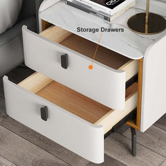 Modern Sintered Stone Nightstand With Two Drawers