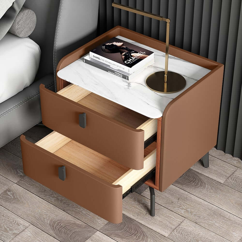 Modern Sintered Stone Nightstand With Two Drawers