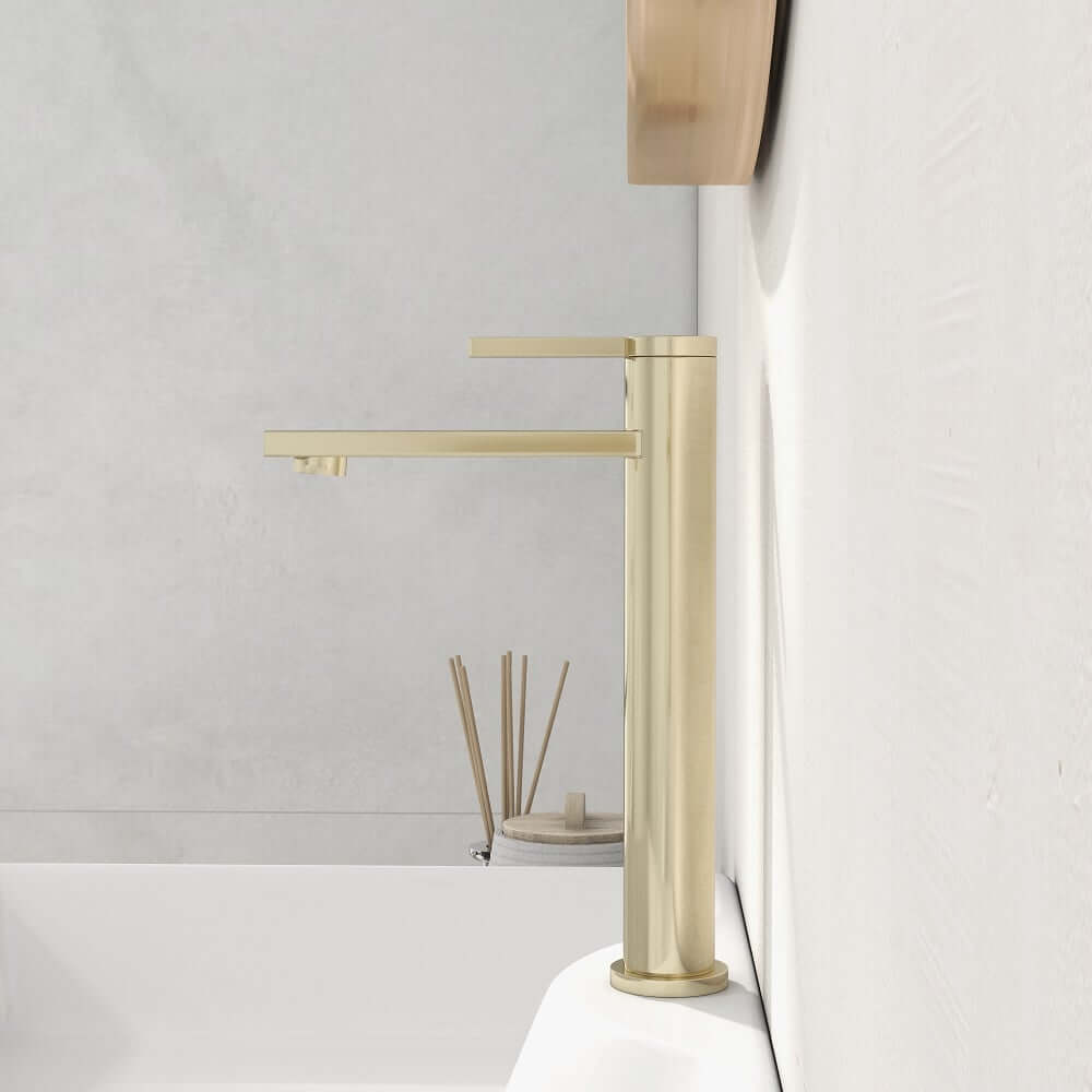 Modern Solid Brass Bathroom Faucet with Brushed Gold Finish