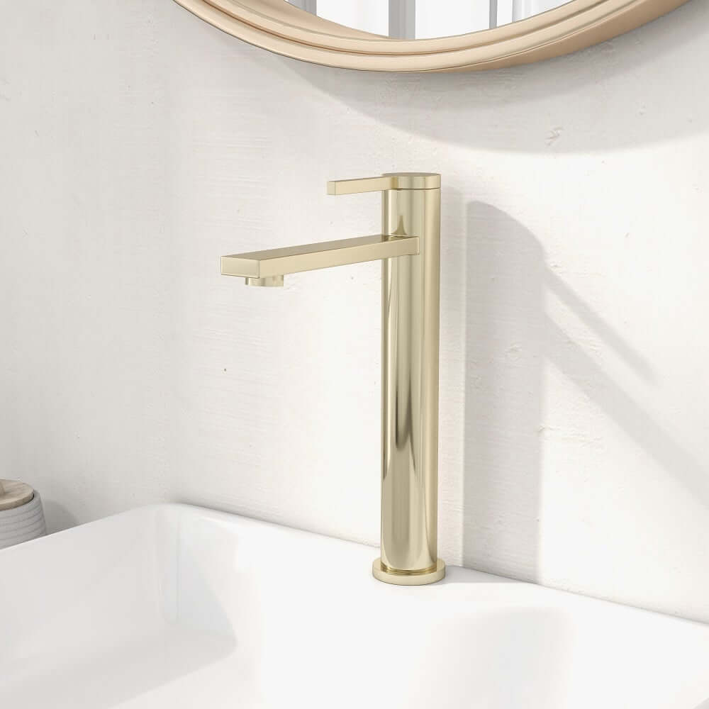 Modern Solid Brass Bathroom Faucet with Brushed Gold Finish