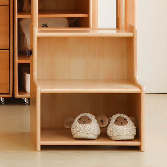 Modern Solid Wood Kids Nightstand with Open Shelves and Rounded Edges