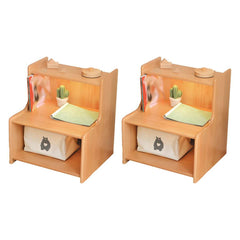 Modern Solid Wood Kids Nightstand with Open Shelves and Rounded Edges