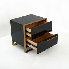 Modern Solid Wood Nightstand With 2 Drawers - White & Black