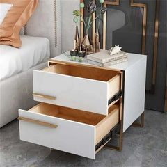 Modern Solid Wood Nightstand With 2 Drawers - White & Black