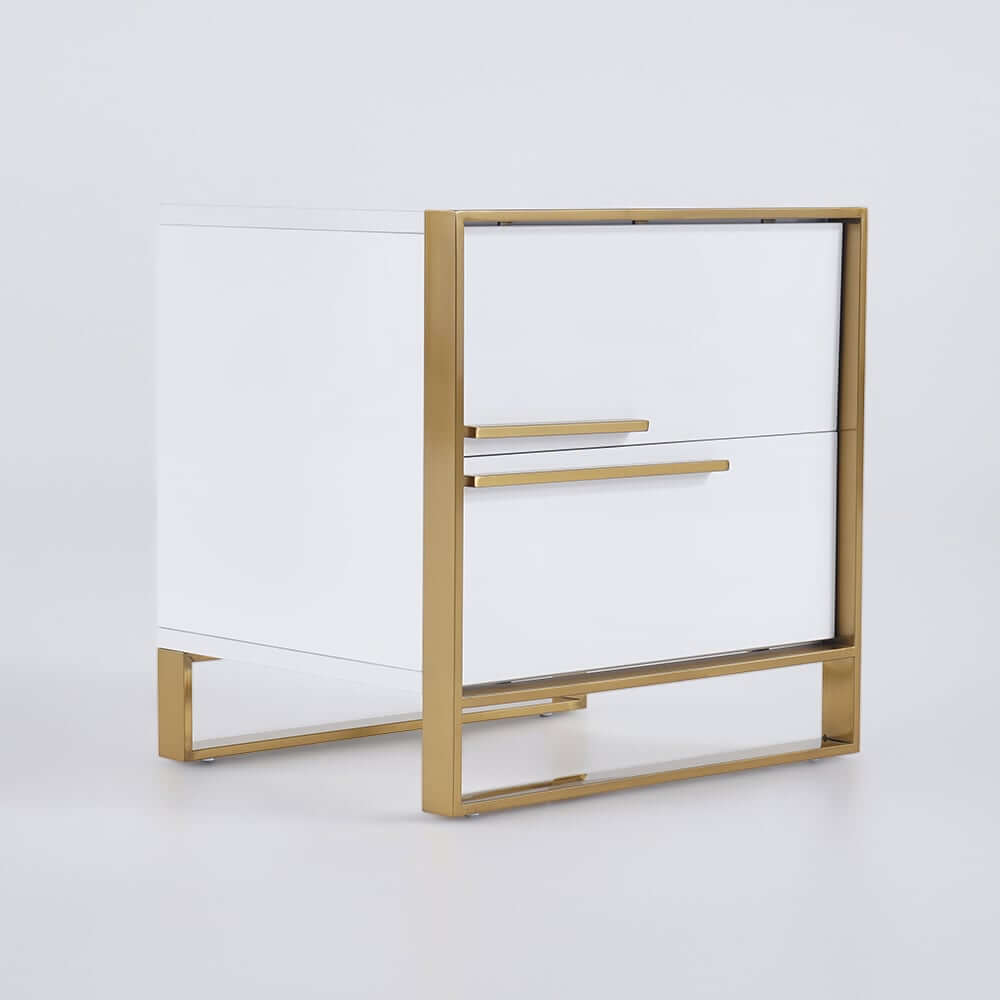 Modern Solid Wood Nightstand With 2 Drawers - White & Black
