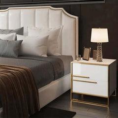 Modern Solid Wood Nightstand With 2 Drawers - White & Black